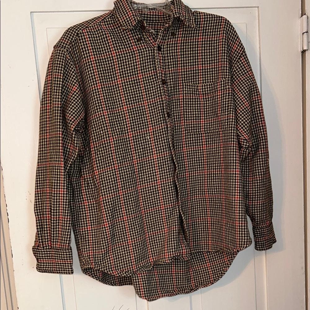 Vintage Y2K J. CREW Men’s Long Sleeve Shirt Large Black Red Checkered Indie Fall